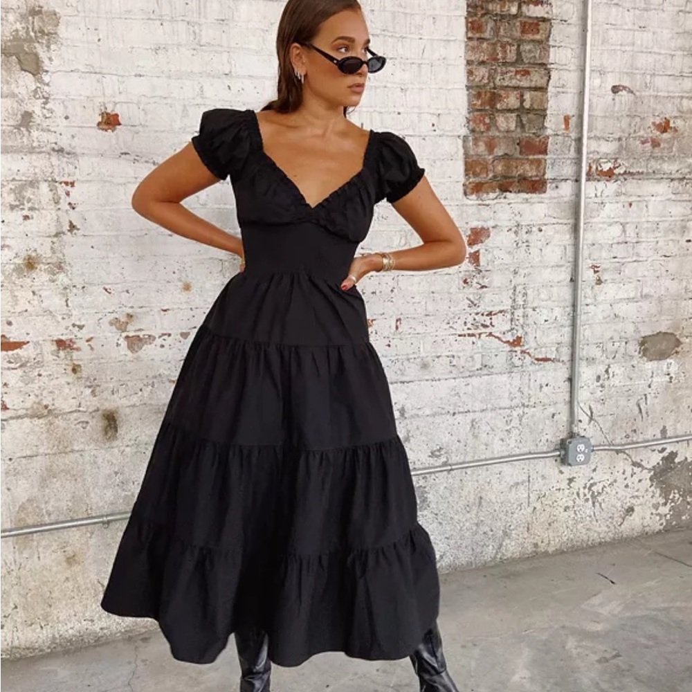 Danielle Bernstein Puff Sleeve Maxi Dress